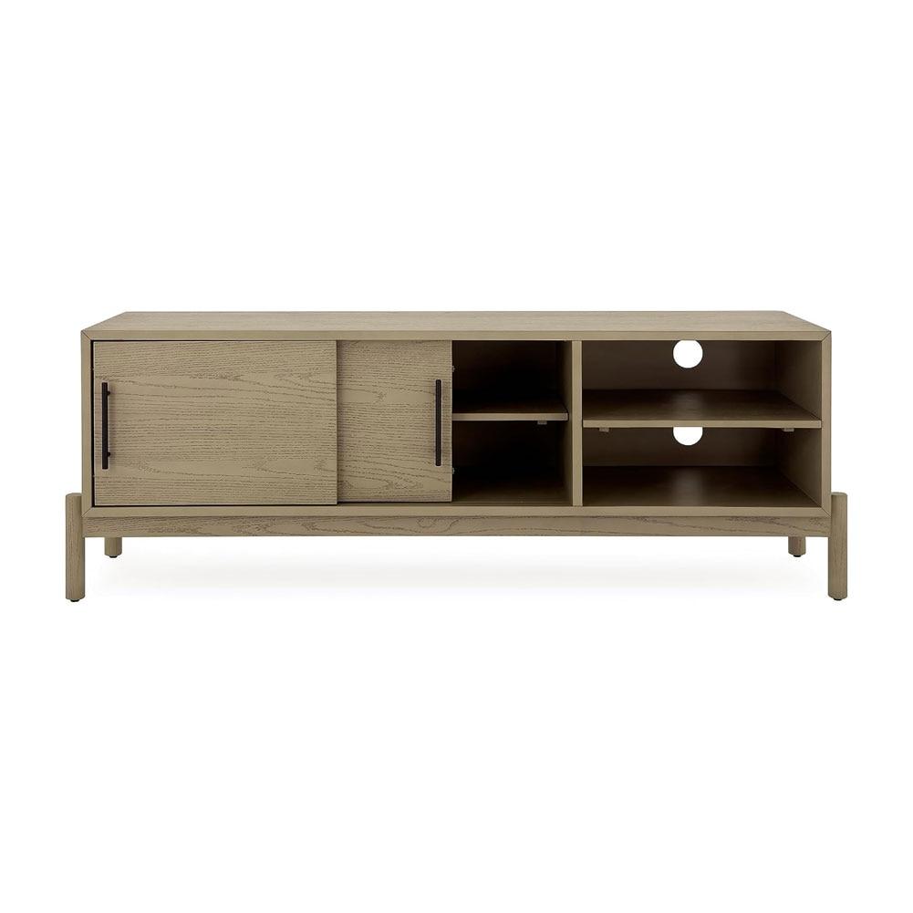 Lyra TV Stand 2 Sliding Doors, Light Grey, Acacia Wood, 61.7"x17.7"x22.4"H NO ONLINE SALES image