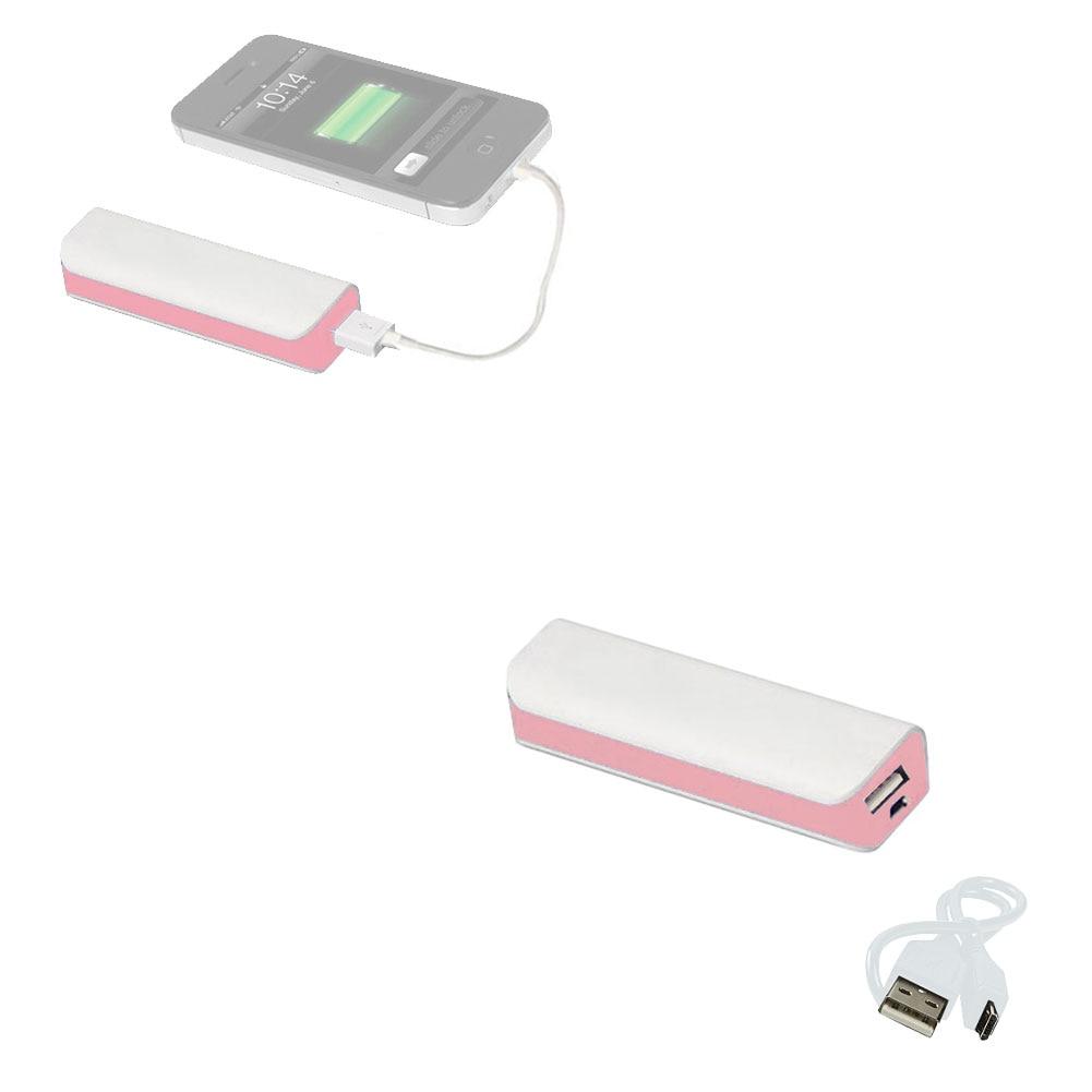 Compact Power Bank 2200 mAh, w/Charging Cable, Pink, 3.5"H image