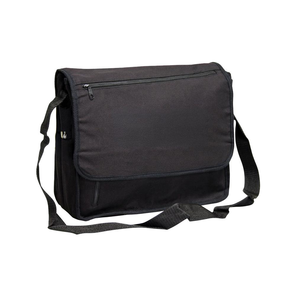 Canvas Messenger Bag, 12oz Cotton Canvas, Black, 15.5"x4.5"x12"H image