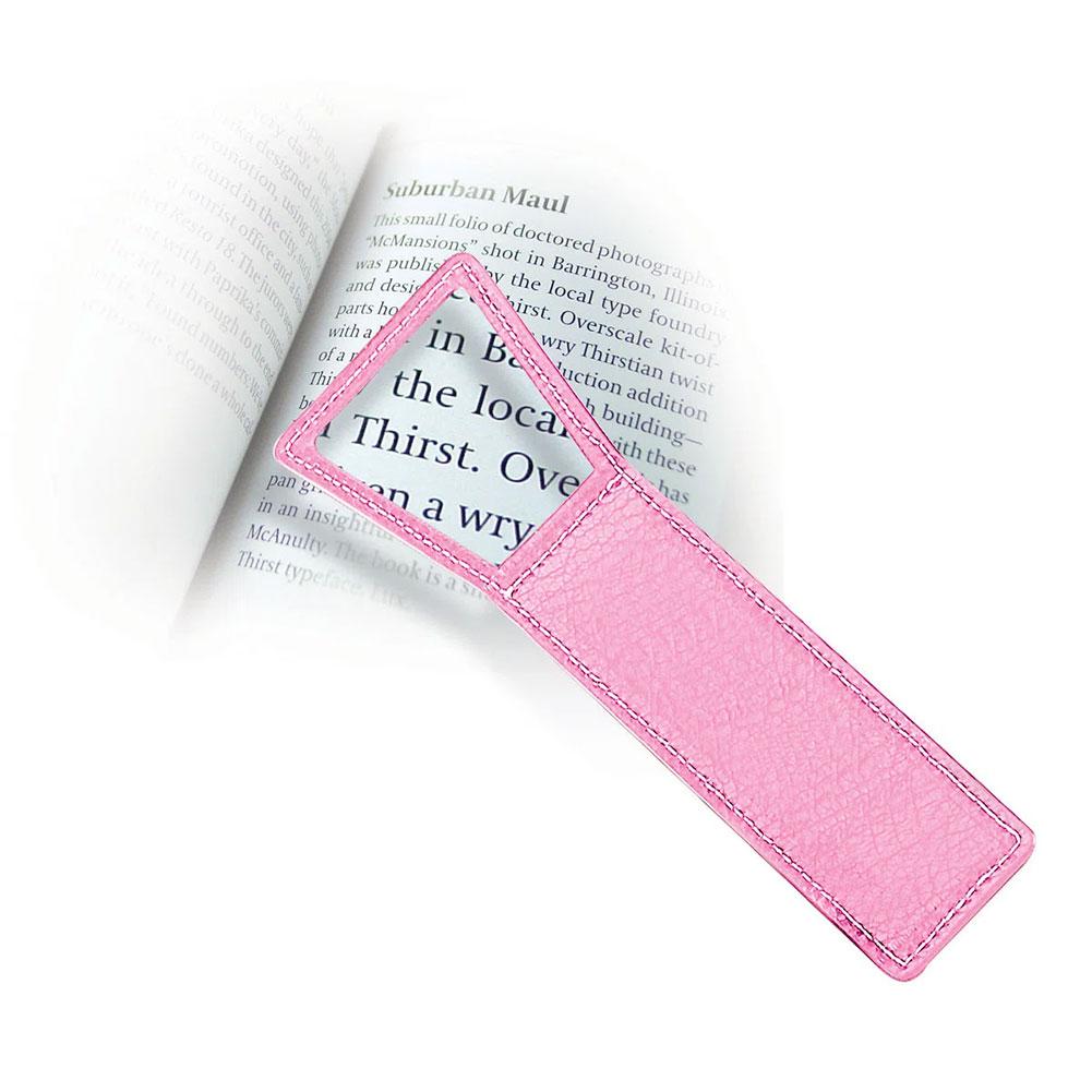 Magnifying Bookmark, Leather, Contrast Saddle Stitch, Pink, 1.15"x7" image
