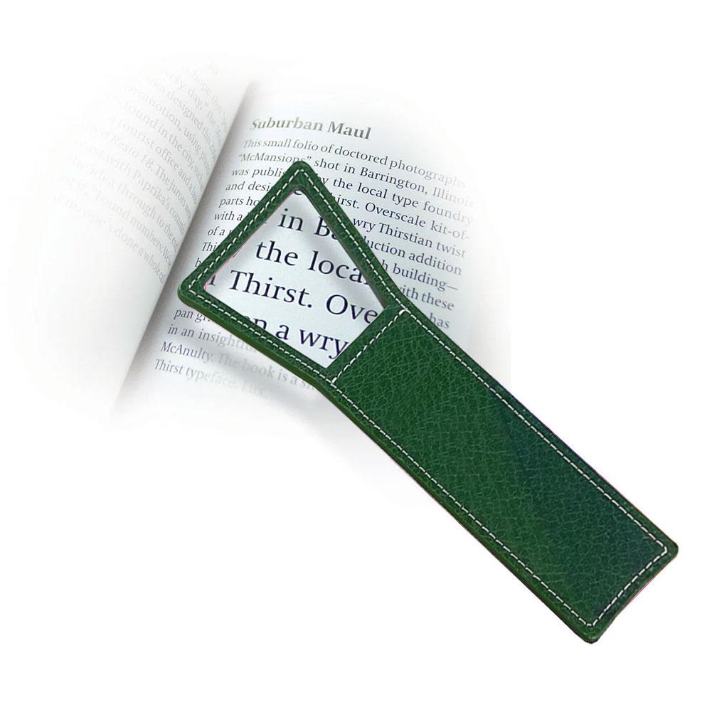 Magnifying Bookmark, Leather, Contrast Saddle Stitch, Green, 1.15"x7" image
