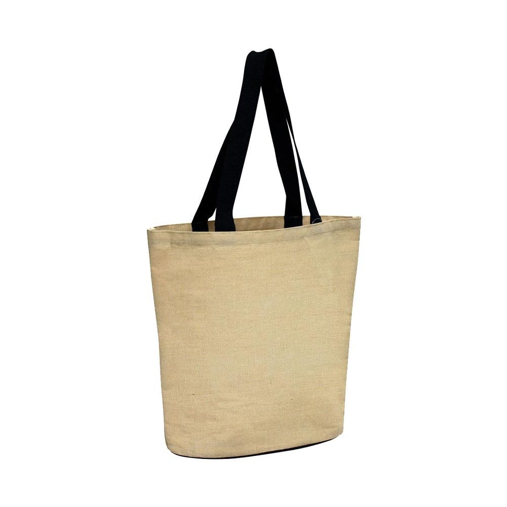 Fine Jute Tote Bag, Natural/Black Handle, 16.5"x4.5"x15.5"H image