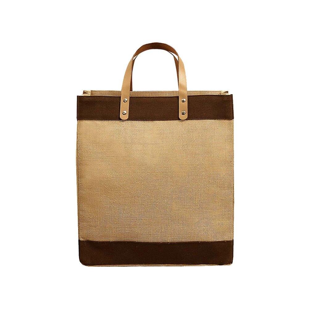 Kona Jute Tote, Natural Color Jute w/Brown Canvas Trim, 13.5"x7.5"x15"H image