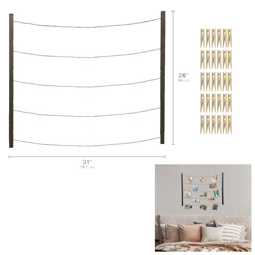 Melannco Horizontal Hanging Clip Collage MDF, Twine, Black Finish, w/30 Clips, 31"x26"H image