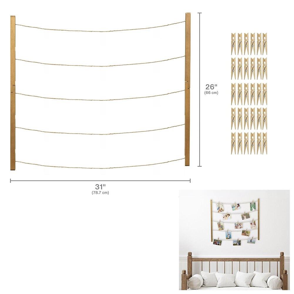 Melannco Horizontal Hanging Clip Collage MDF, Twine, Natural Finish, w/30 Clips, 31"x26"H image