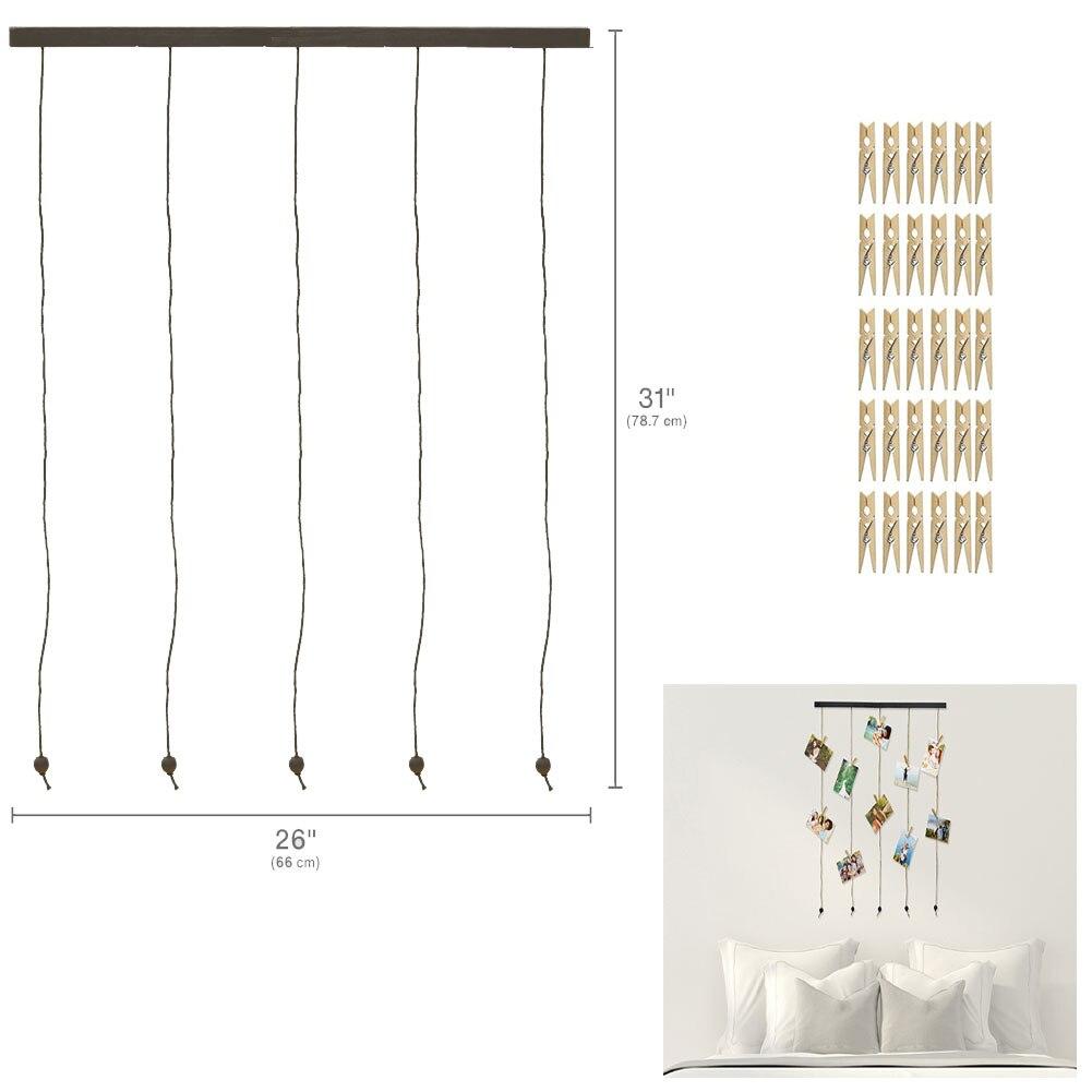 Melannco Vertical Hanging Clip Collage MDF, Twine, Black Finish, w/30 Clips, 26"x31"H image