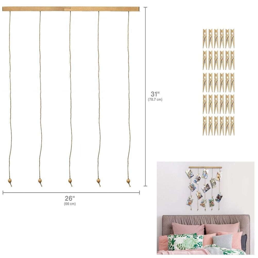 Melannco Vertical Hanging Clip Collage MDF, Twine, Natural Finish, w/30 Clips, 26"x31"H image