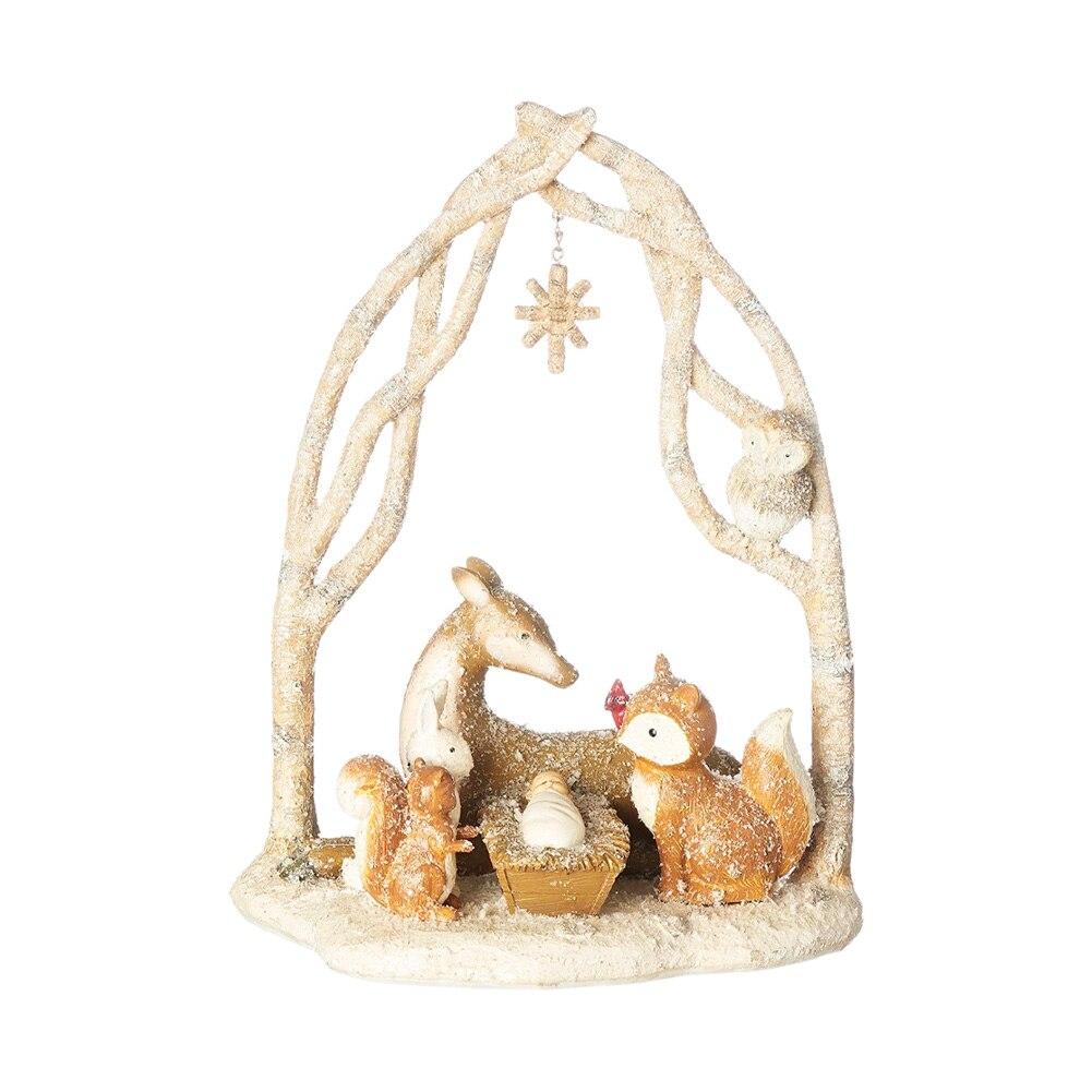 Roman Animal Nativity w/Arch & Star Birch Branch Figurine, Resin, 8.9"x5.5"x11.5"H image