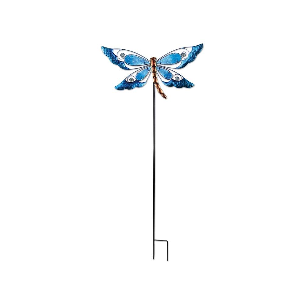 Sunset Vista Dragonfly Spring Garden Stake, Blue, Metal, 17.5"x38"H