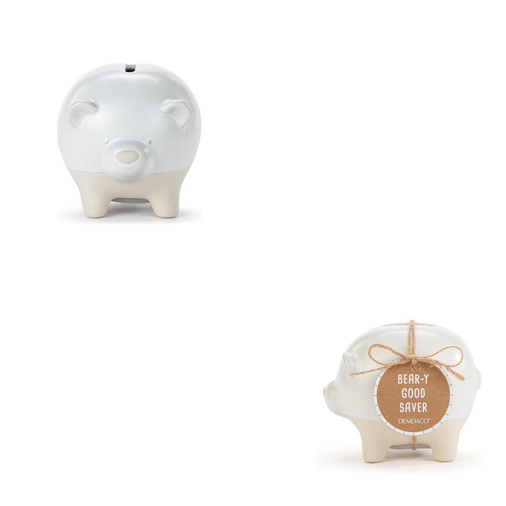 Demdaco Bear-Y Good Saver Bear Bank, White, Stoneware, 3"x3.5"H NO ONLINE SALES image