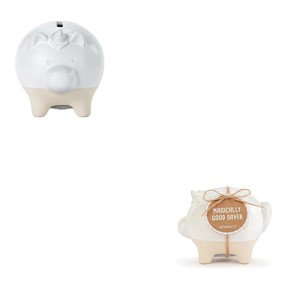 Demdaco Magically Good Saver Unicorn Bank, White, Stoneware, 3"x3.5"H NO ONLINE SALES image