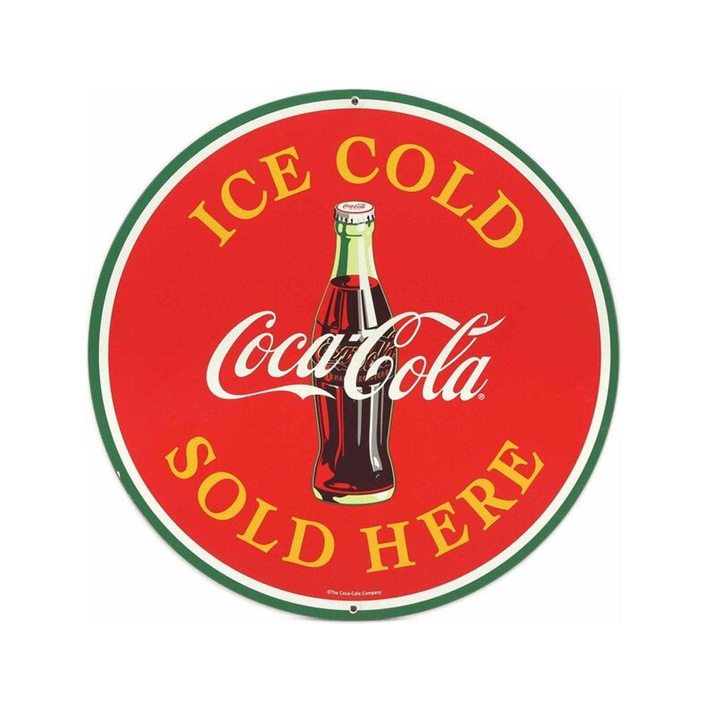 Open Road Ice Cold Coca-Cola Sold Here, Round Metal Sign, 12" Diameter image