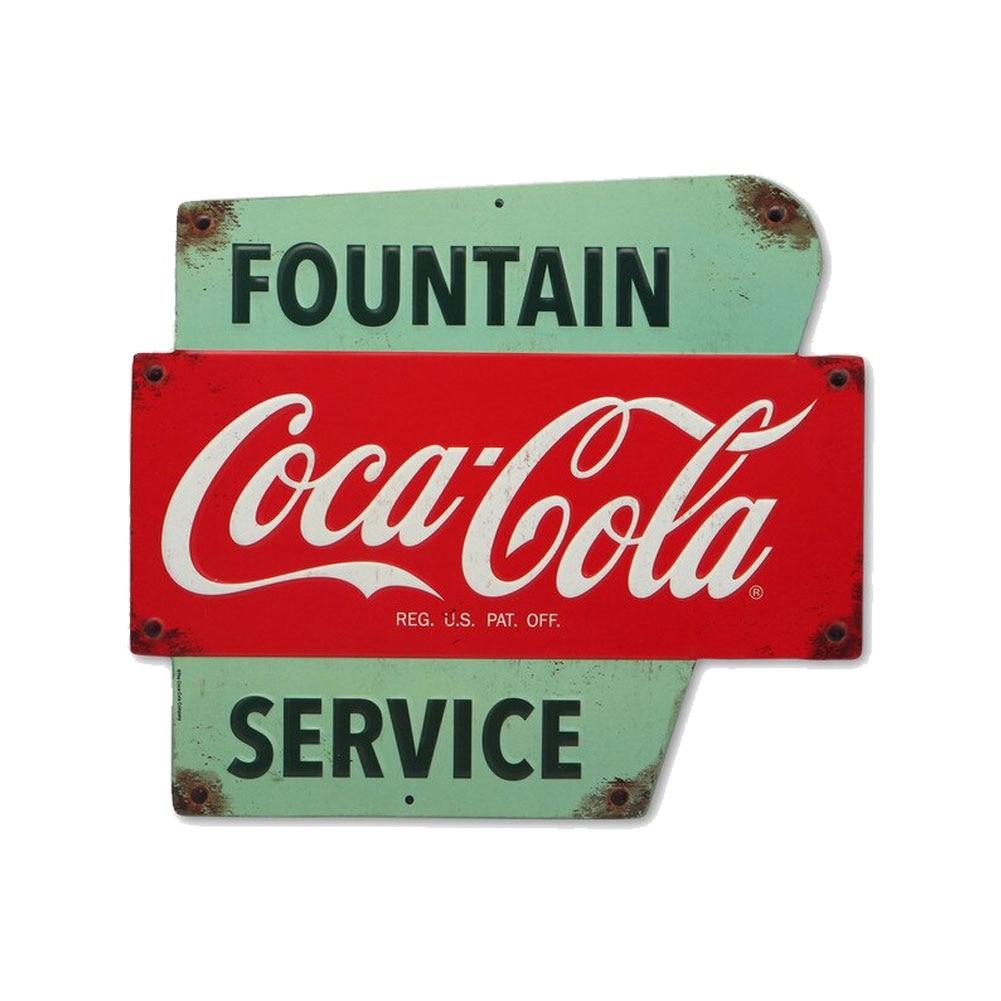 Open Road Coca-Cola Fountain Service, Die Cut Embossed Metal Sign, 13"x11.5H image