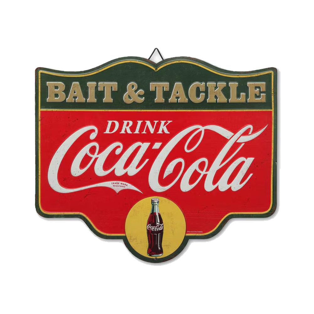 Open Road Bait & Tackle Drink Coca-Cola, Die Cut Embossed Metal Sign, 14"x12"H image