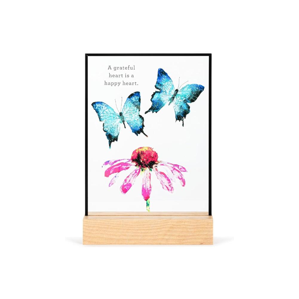 Demdaco Butterflies & Coneflower Suncatcher Plaque 5"x8"H, Glass/Wood, NO ONLINE SALES image