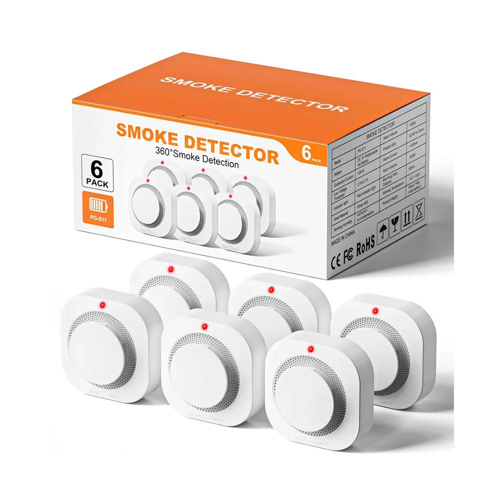 6 Pack Smoke Detectors, Photoelectric, White, w/Batteries 3.5"x3.5"x1.5"H image