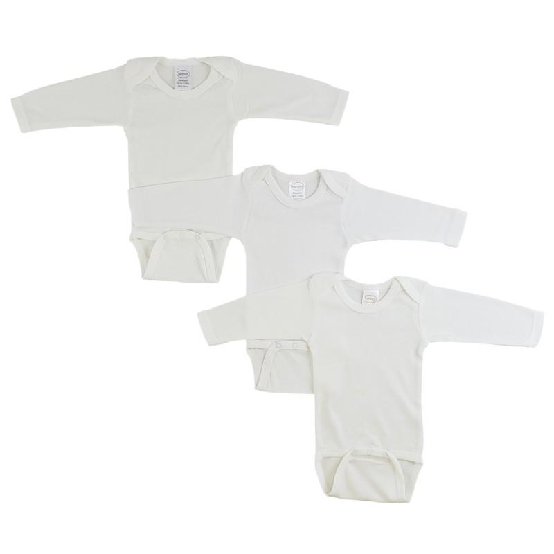 Rib Knit White Long Sleeve Onezie 3-Pack image