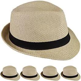 Dozen Wholesale Beige Toyo Straw Trilby Fedora Hats with Black Band image