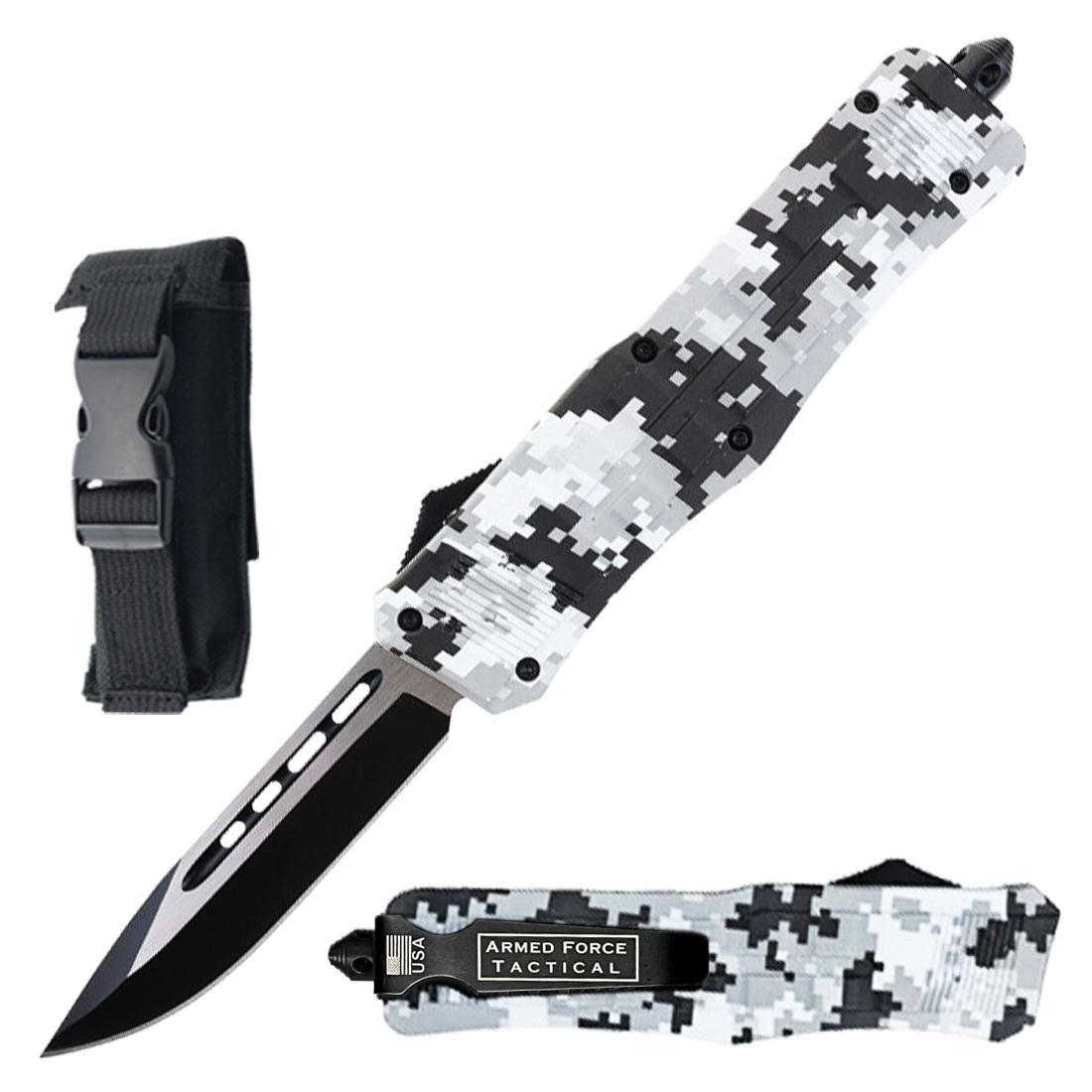 9.75" Ghost OTF Snow Camo Tactical Automatic Clip Point Blade Pocket Knife