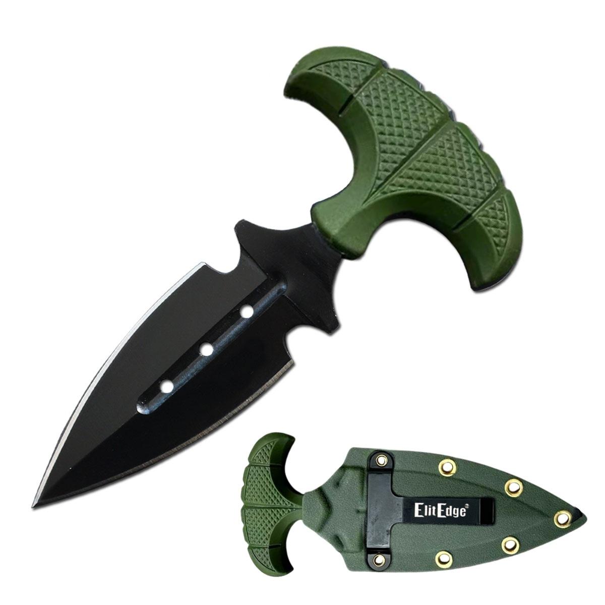 Military Green Push Dagger Dual Edge Fixed Blade Knife with ABS Case Pocket Clip image