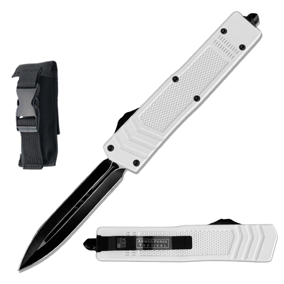 8.75" White Military Tactical Dagger Point Blade Out Of The Front OTF Knife image