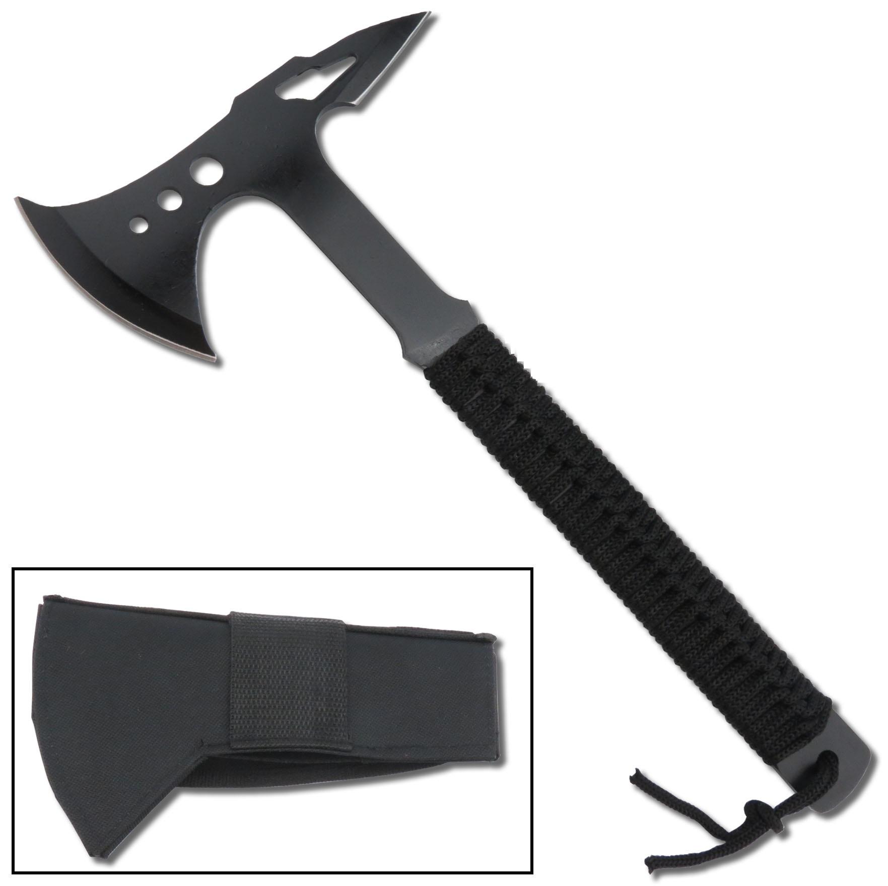 Tactical Survival Rescue Hatchet with Nylon Cord Grip on Handle image