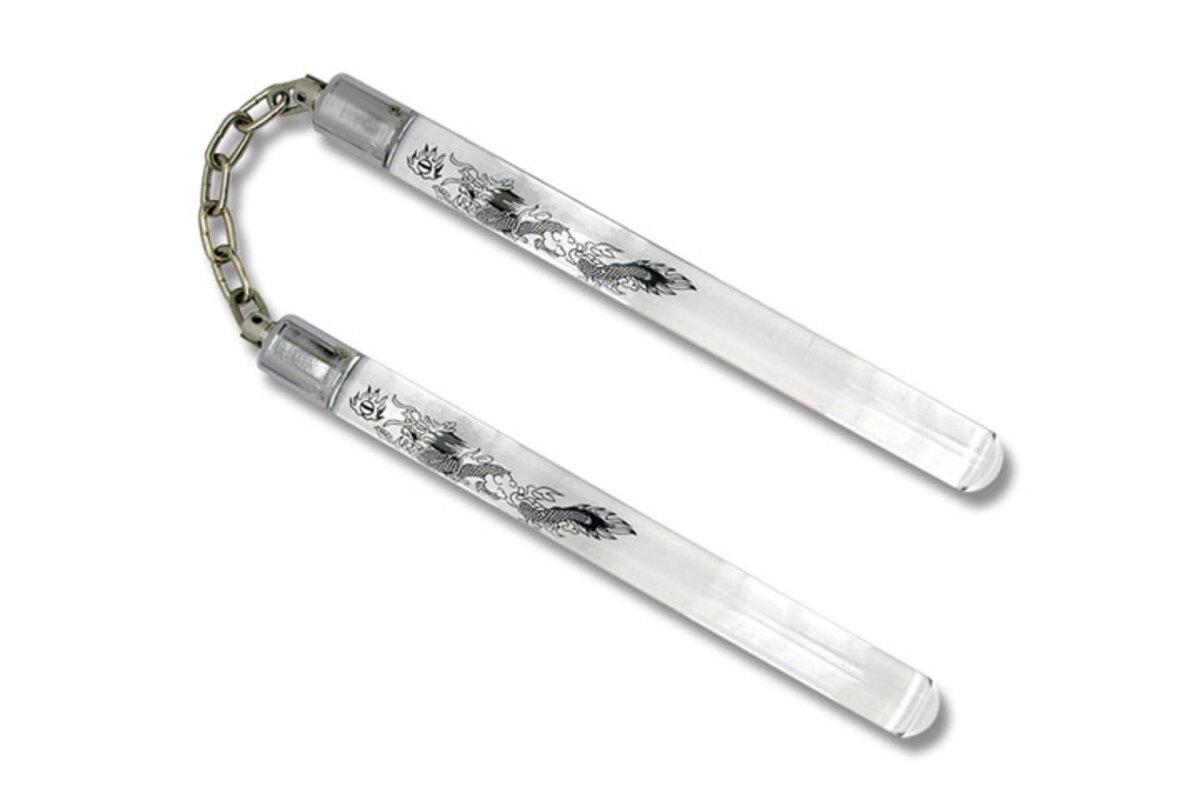 12 Inches White Acrylic Nunchaku With Dragon Printed  image