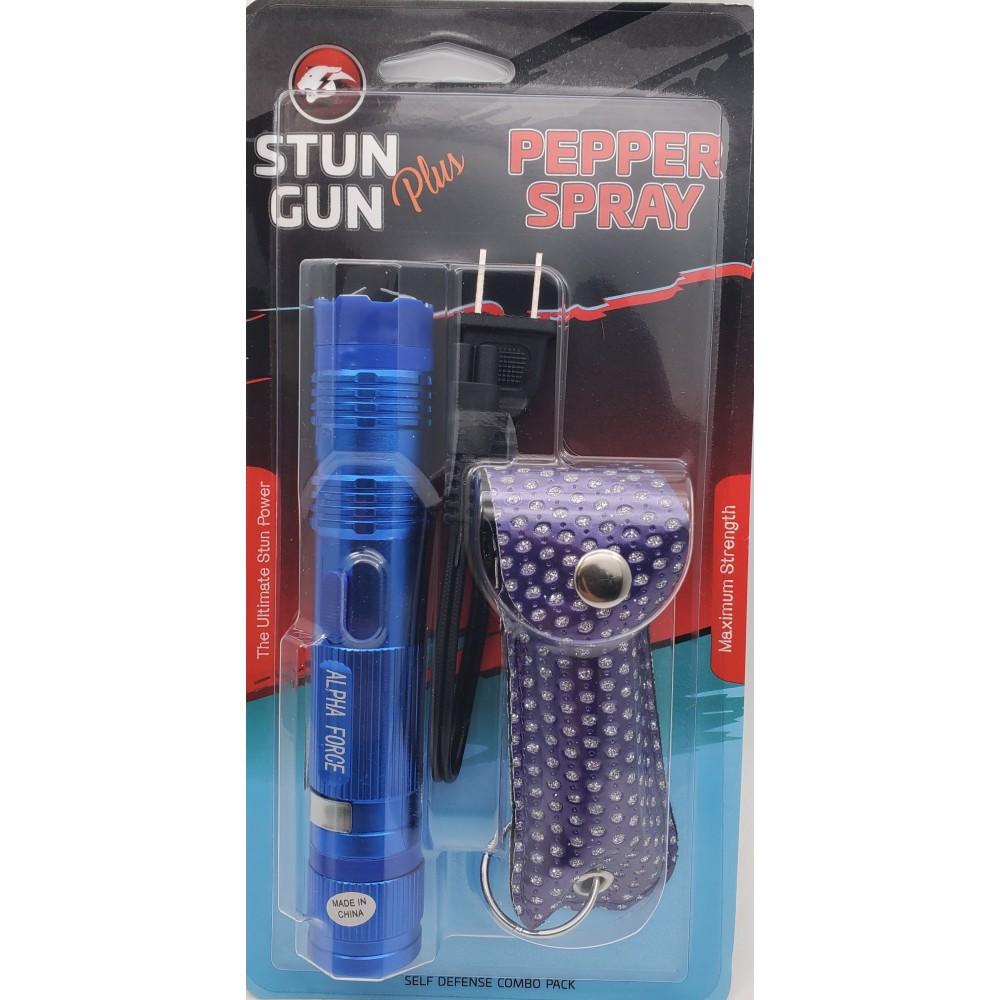Blue Flash Light Stun Gun and Pepper Spray Combo for Self Defense image