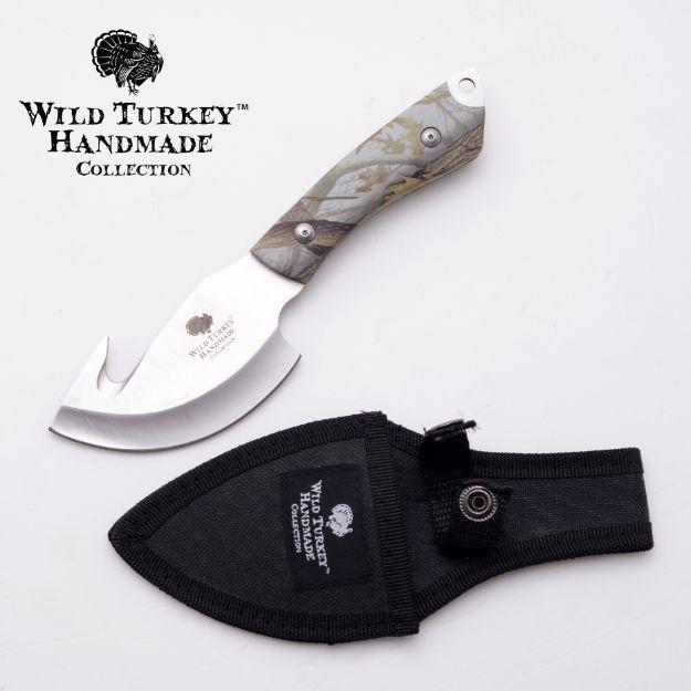 9 Inch Wild Turkey Fixed Blade Outdoor Tactical Hunting Knife | White Marble Handle 
