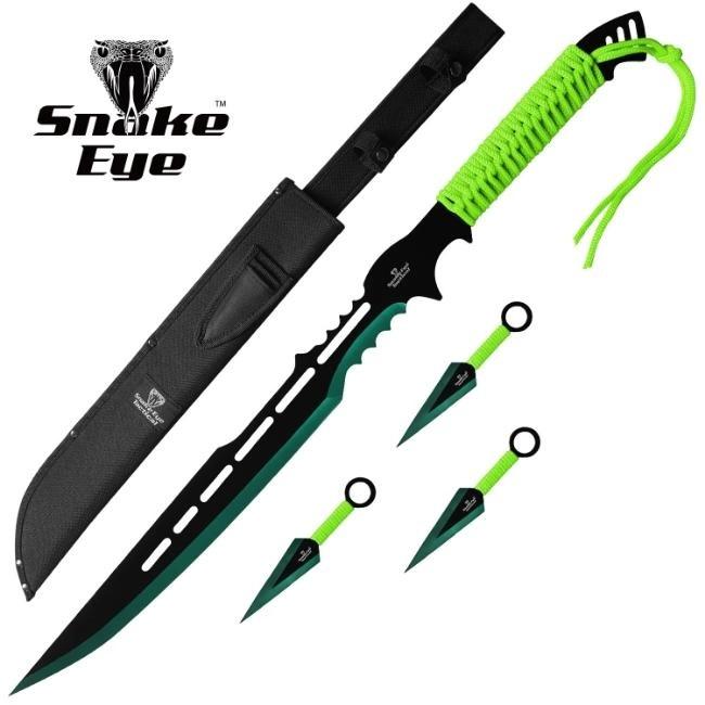 28 Inch Ninja Sword with Three Throwing Knives Set | Green Black image
