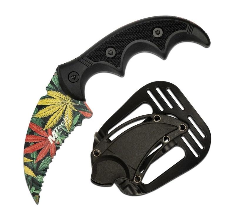 5" Marijuana Leaf Serrated Blade Karambit Neck Knife image