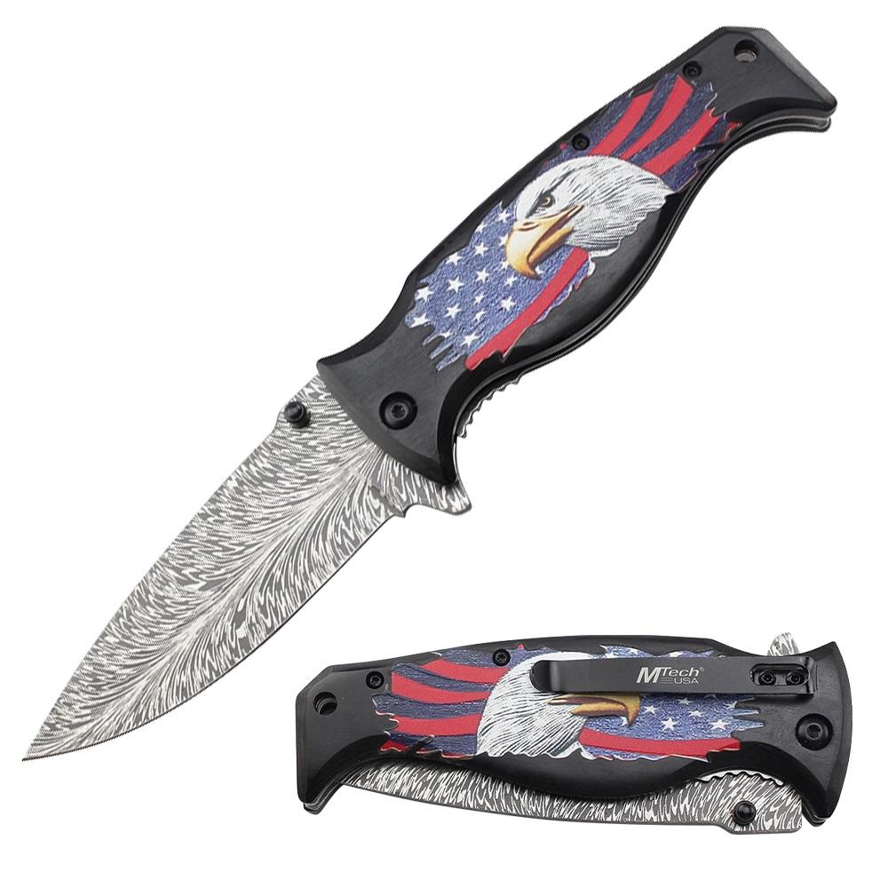 US Flag and American Eagle Knife - Black Wood Handle image