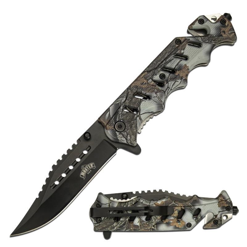 Tactical Pocket Knife Saw Back Blade Spring Assist Folder Forest Camo