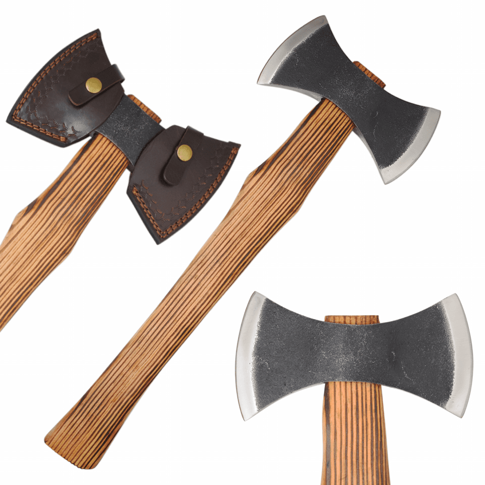 Double-Bit Camp Axe - Hand-Forged Style with Flame-Seared Hardwood Handle image