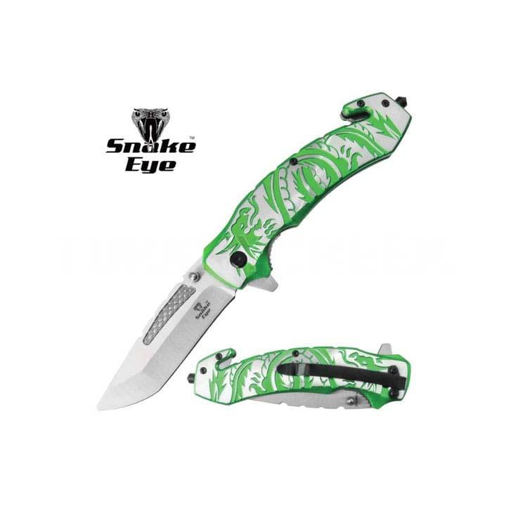 8.5" Tactical Spring Assisted Knife Green Dragon Alloy Handle Rescue Tools image