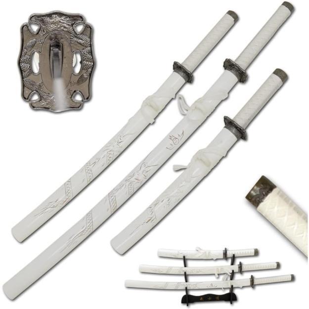 3 Pcs White Dragon Samurai Sword Set image