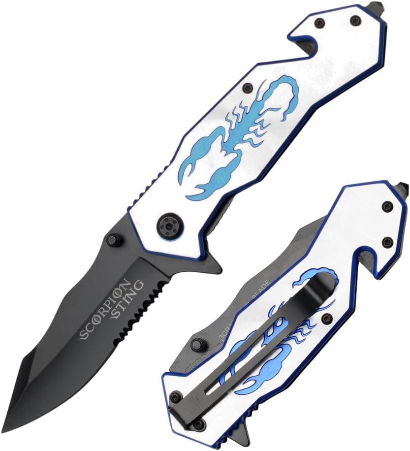 " Scorpion Sting " Rescue Style Spring Assist Knife 8 Inch image