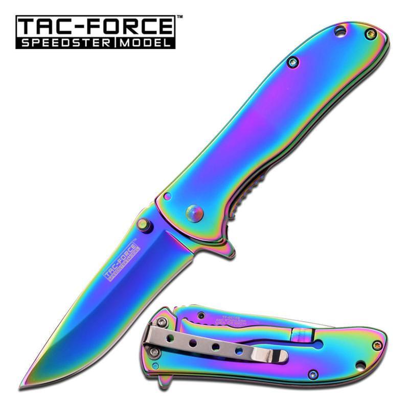 Speedster Model Spring Assisted Folding Knife Rainbow Titanium image