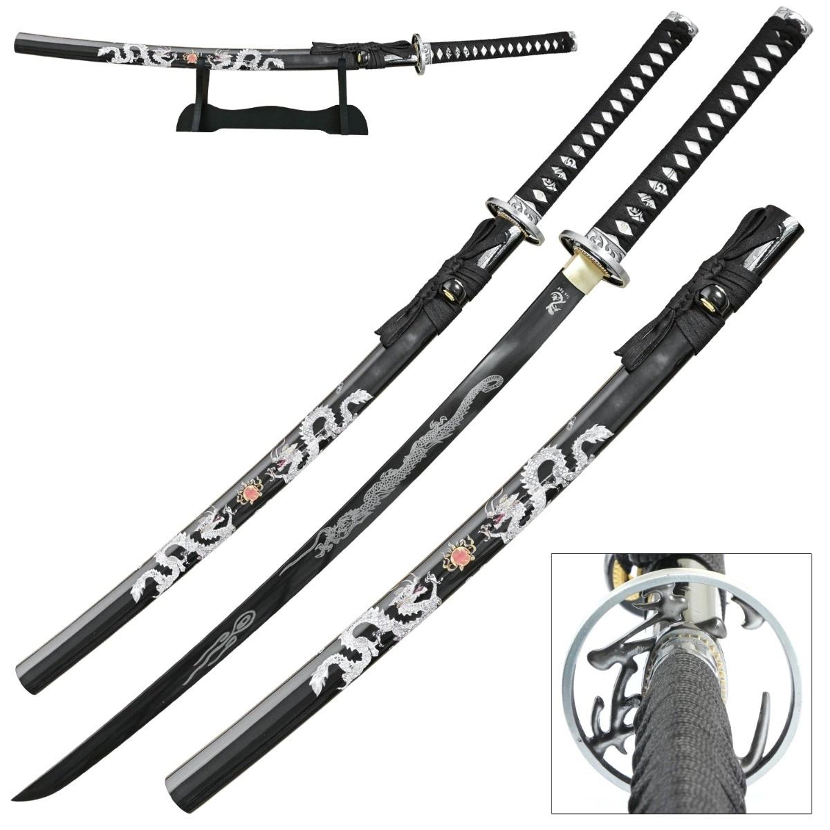 40.5 Inch Dragon Samurai Katana Sword | Black Painted Scabbard image