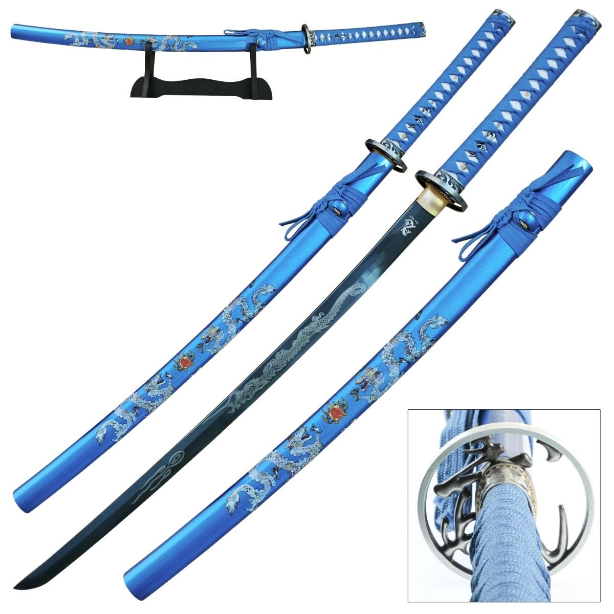 40.5 Inch Dragon Samurai Katana Sword | Blue Painted Scabbard image