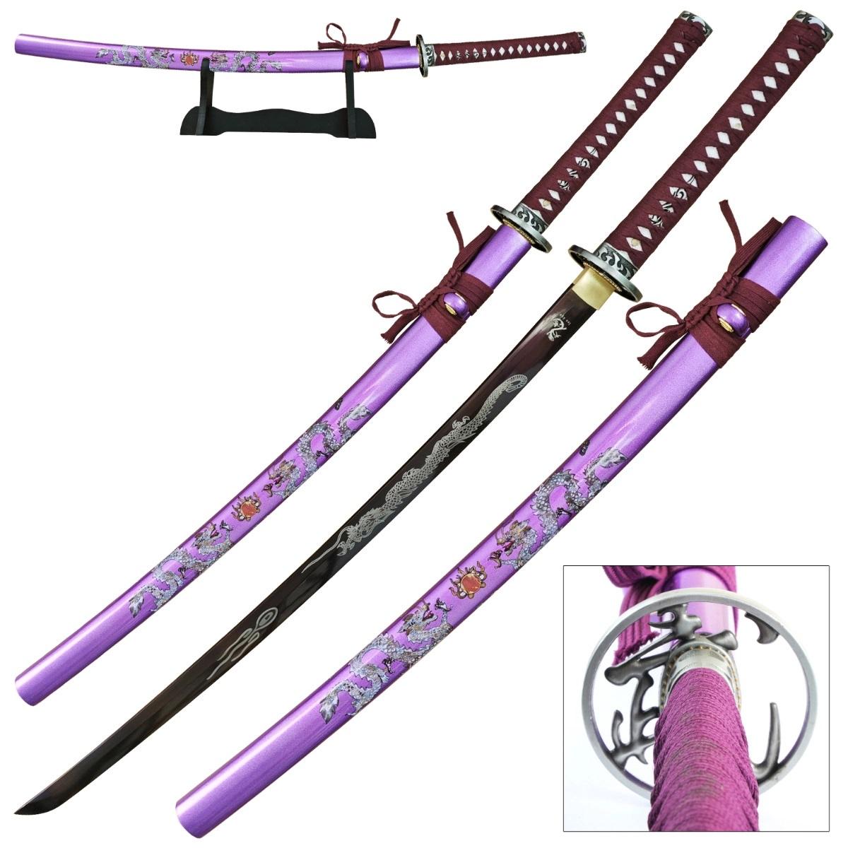 40.5 Inch Dragon Samurai Katana Sword | Purple Painted Scabbard image