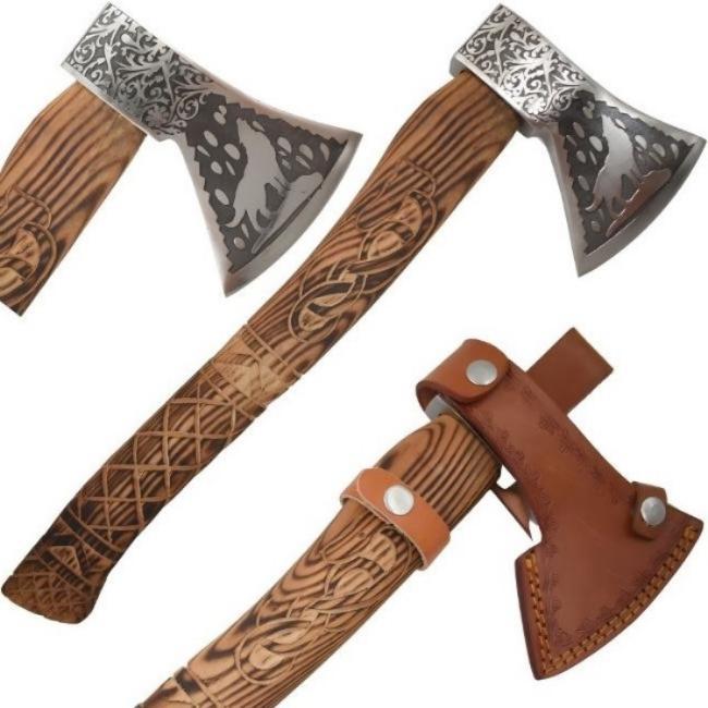 Medieval Warrior - Viking Tomahawk - Wolf Engrave image