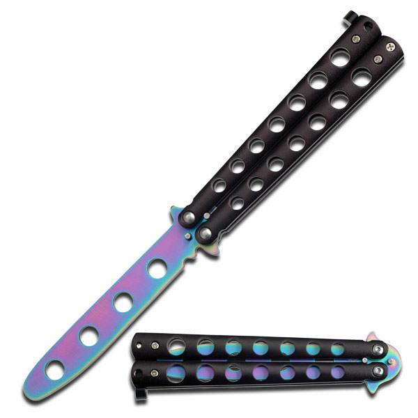 Practice Butterfly Knife Trainer Black Handle - Dull Multicolor Blade image