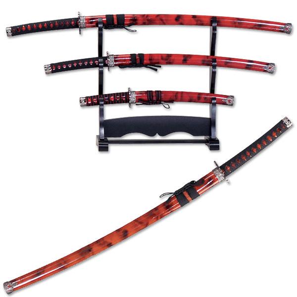 Black And Red Japanese Katana Sword Set image