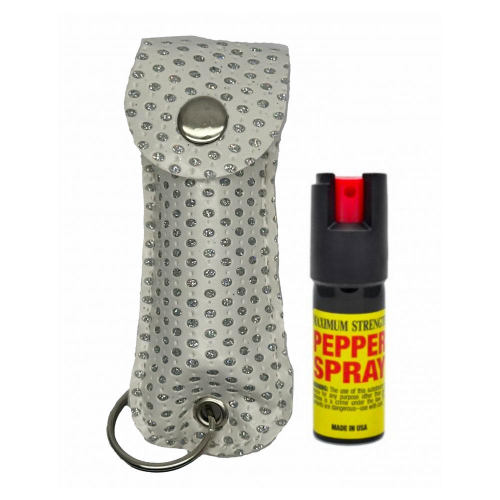 Bling Keychain Personal Defense Pepper Spray OC-18 1/2 oz With Case White image