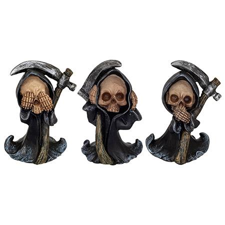 Set of 3 - 4" Grim Reaper Statuette Figurines - See No Evil Hear No... image
