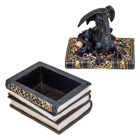 7.75" Black Dragon Magic Book Trinket Box image