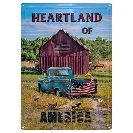 Heartland America Rustic Barn and Truck Embossed Metal Tin Sign -... image