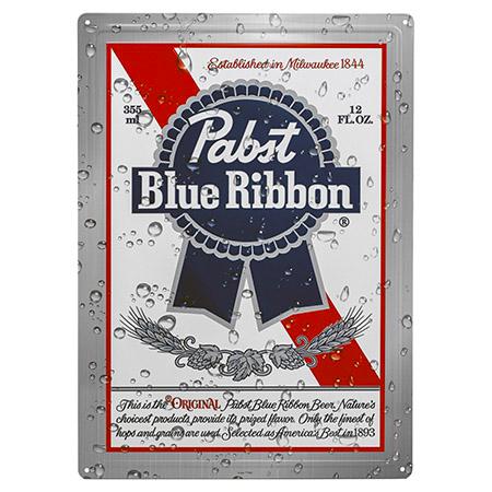 Pabst Blue Ribbon Label Logo Embossed Metal Tin Sign - 16.75" x 12" image