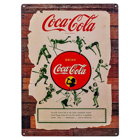 Vintage Coca-Cola Sports Embossed Metal Tin Sign - 16.75" x 12" image